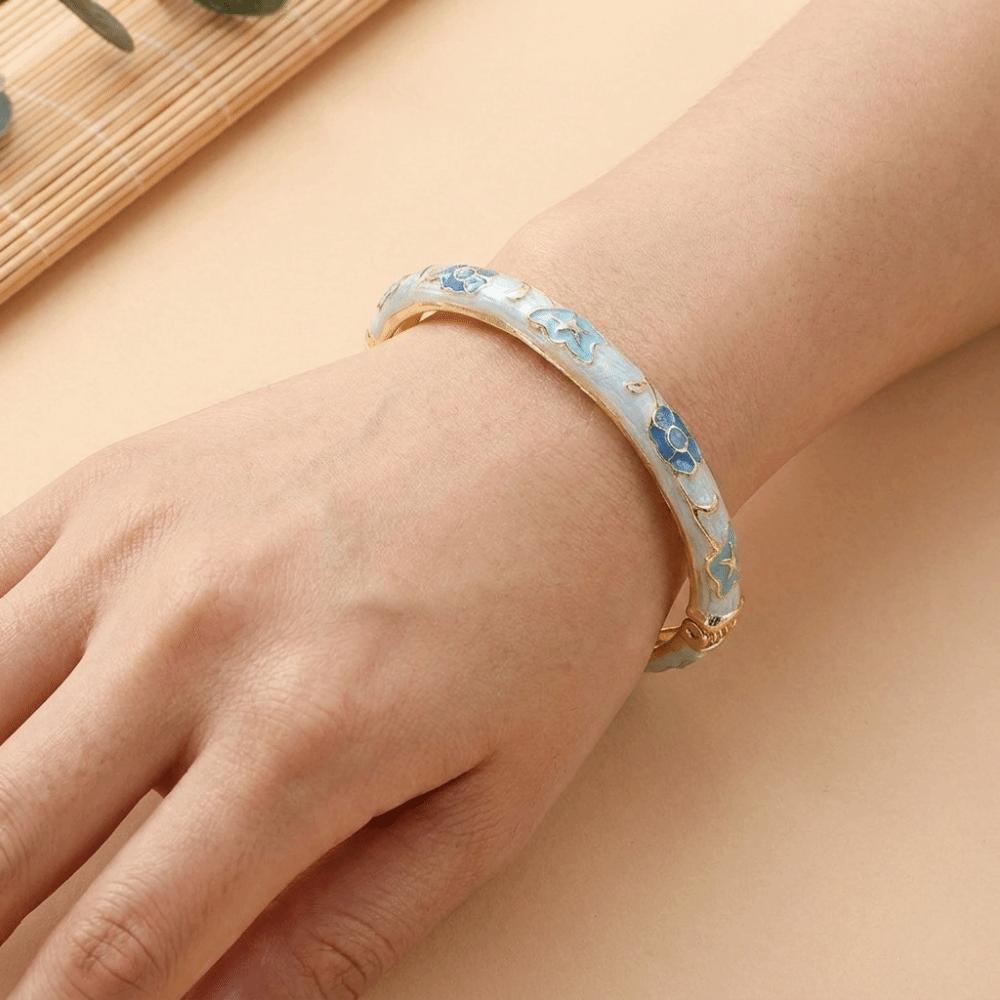 Ethnic Style Vintage Cloisonne Bangle Opening Enamel Bracelet Women's Hand Bracelet Jewelry Gifts