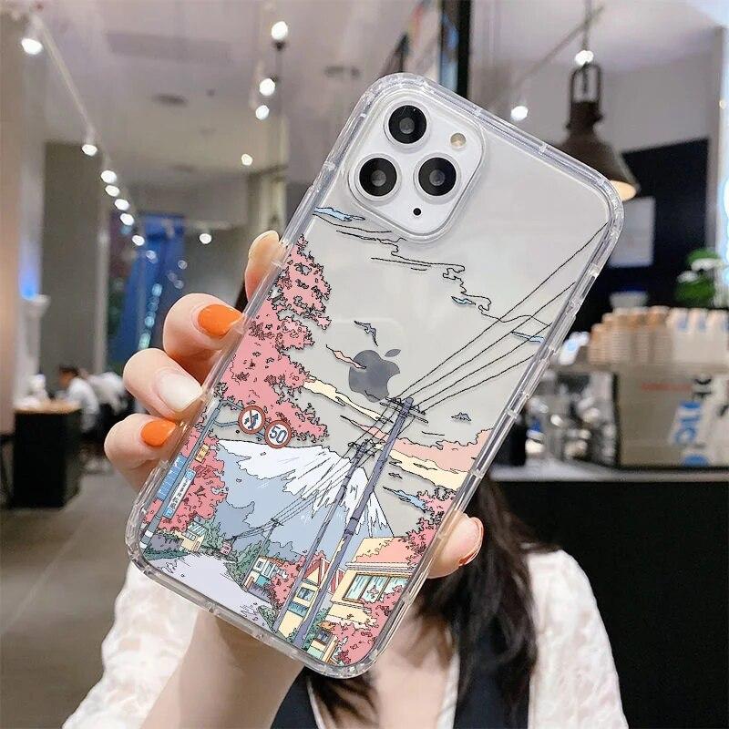 Корейский чехол для телефона с пейзажем заката Funda для iPhone 13, чехол для iPhone 11 14 12 Pro Max XR XS Max 7 8 15 Plus SE Mini, мягкий чехол