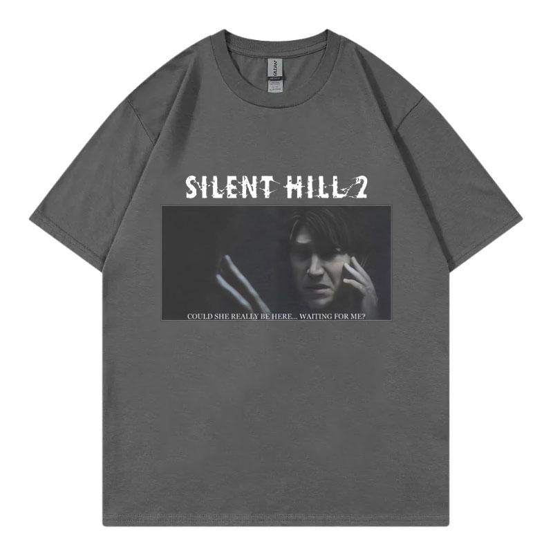 Хоррор Игра Silent Hill 2 Принт Футболка Мужская Женская Мода Винтажная Футболка с Коротким Рукавом Летняя 100% Хлопок Оверсайз Футболки