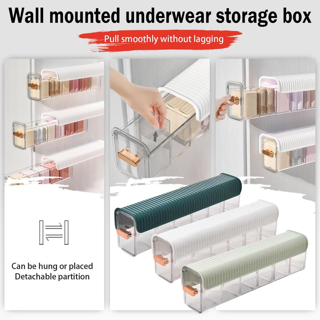 Clear Wall Mounted Drawer Organizer, Wall Hanging Transparent Underwear Panties Storage Box Punch-Free Multifunctional Storage Box For Clothes, Socks