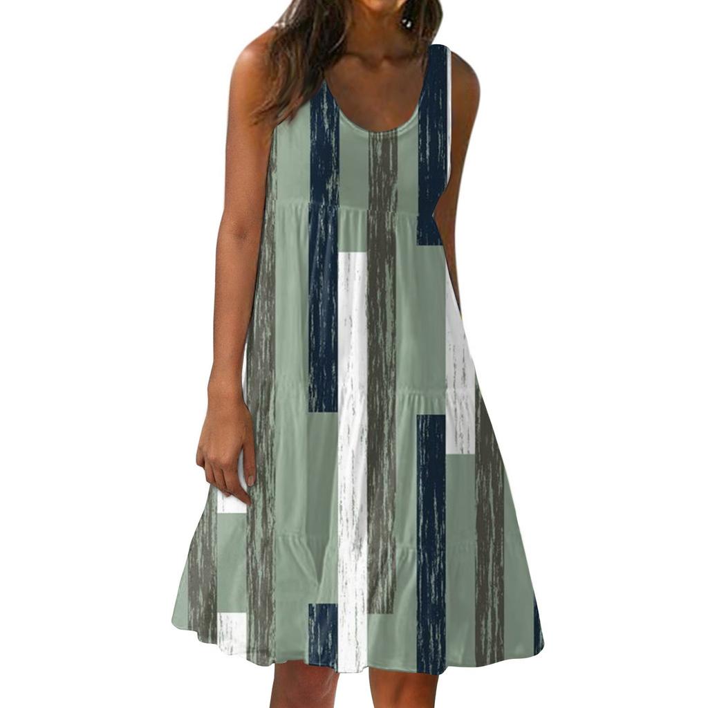 Женское платье, милая повседневная пляжная юбка без рукавов с принтом, сарафан