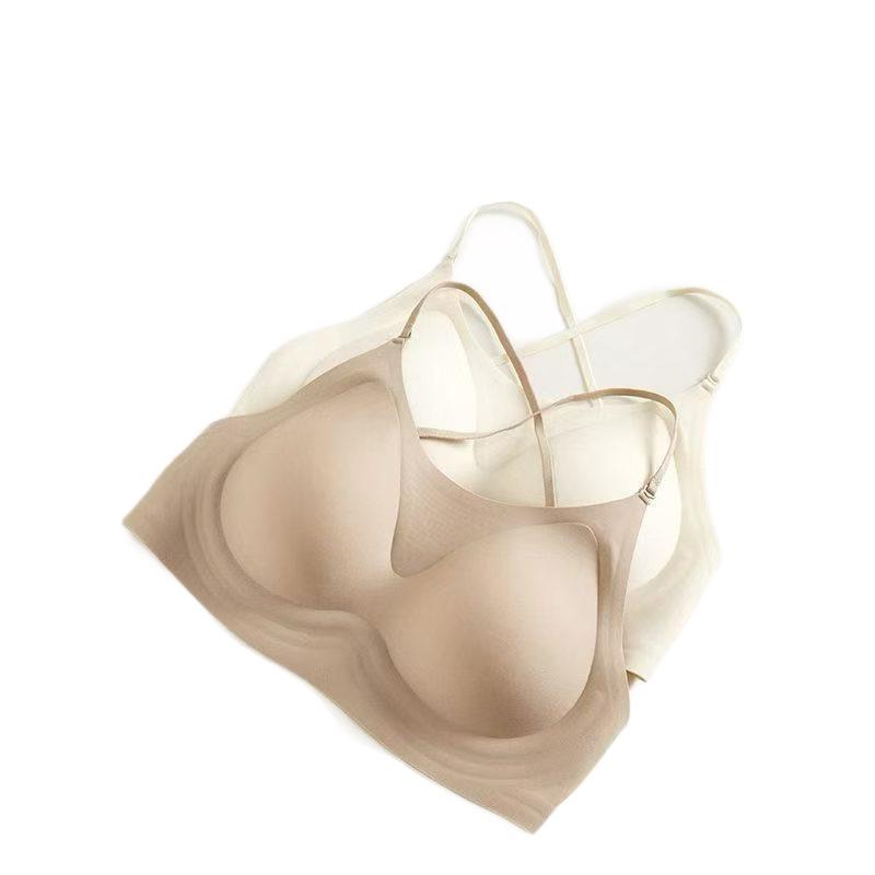 Soft support seamless bra women's summer thin styles gather and top support invisible skin tone beautiful back underwear small breasts show big