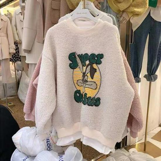 Женский свитер из овчины осень/зима 2024 года: Корейский стиль, плюс бархат, модный и свободный крой