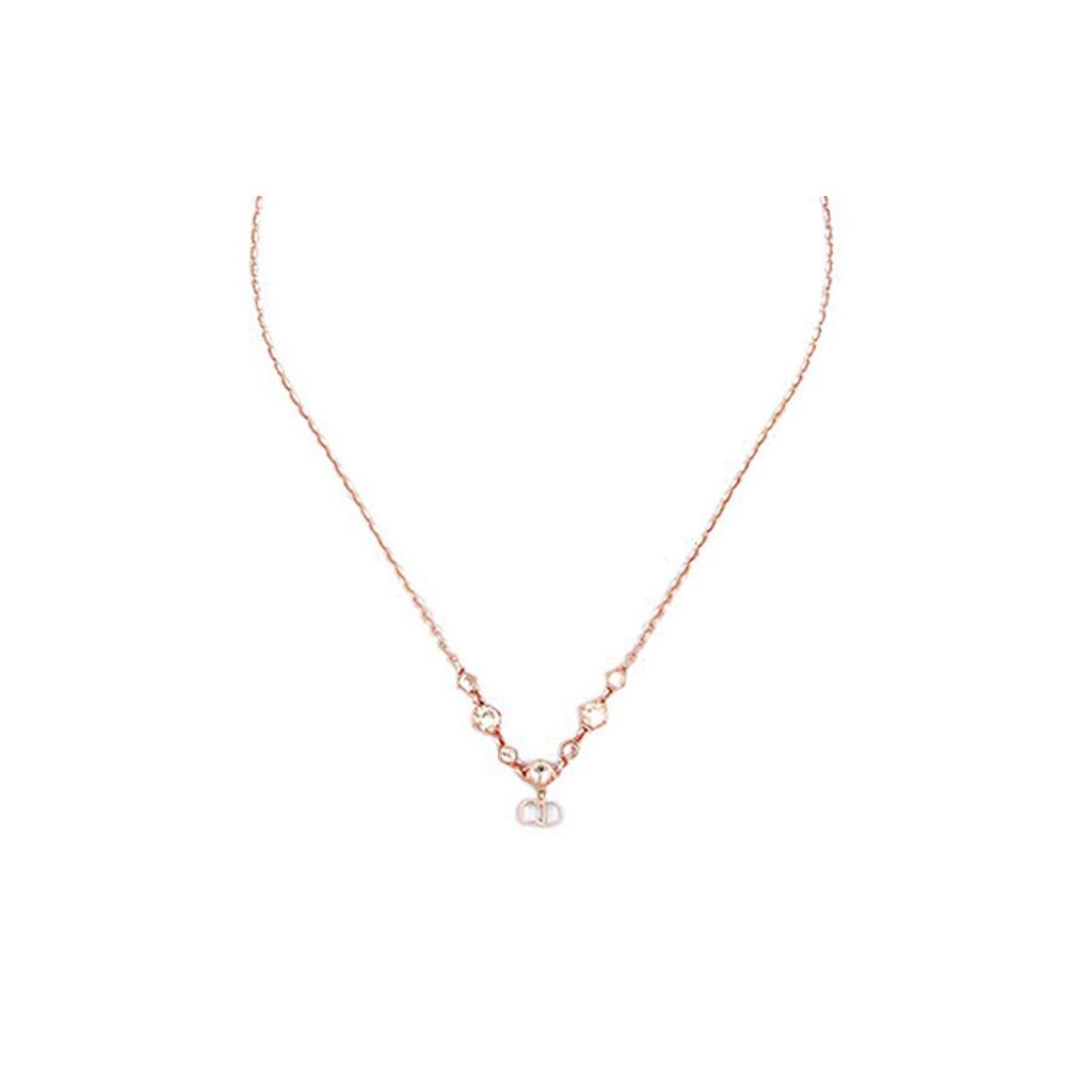 Dior Clair Series Letter Pendant Metal Crystal Necklace Women necklace Rose-Gold N1958WOMCY-D12P