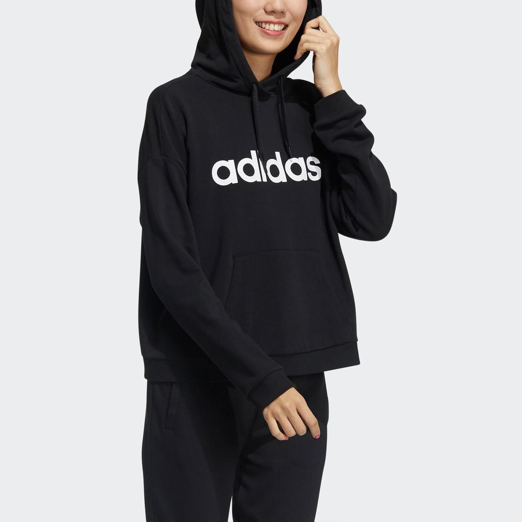 Adidas Neo W Ce Linear Hdy Logo Print Sports Hoodie American Vintage Sweatshirt Women Hoodies Black GP7117