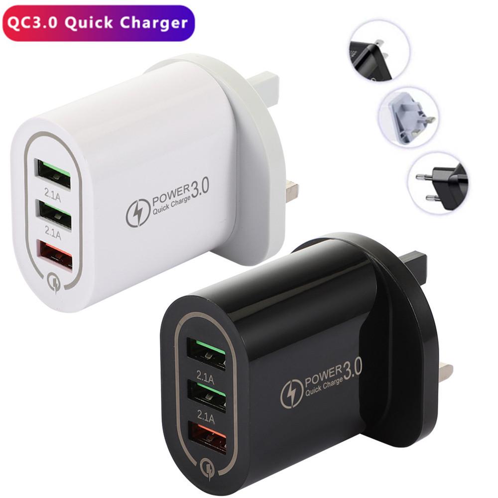Быстрая зарядка 3 USB-порта QC3.0 Дорожное зарядное устройство для телефона (5В/9В/12В) - Спецификации США/ЕС/Великобритании