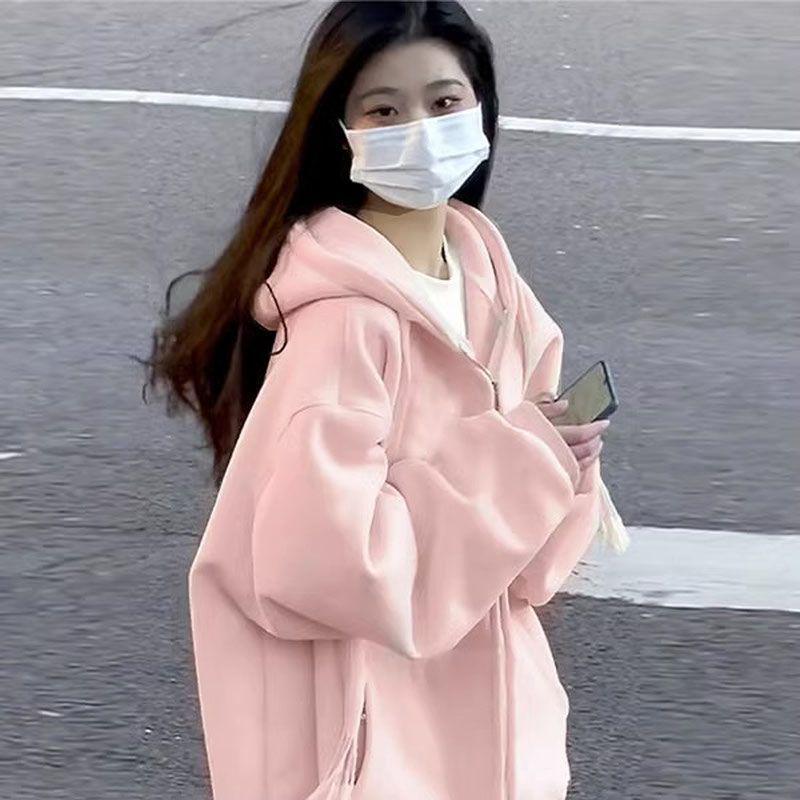 Женская толстовка с капюшоном оверсайз - Новый кардиган свободного кроя весна/осень 2024