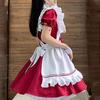 Maid Costume Ruffle Frill Trim Cute Bow Apron Dress Cosplay Makeup Outfit with Headwear Neck Leg