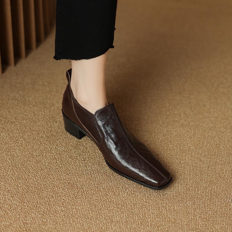 2024 г., женские туфли-лодочки из натуральной кожи, весна-лето, на толстом каблуке, базовые офисные туфли для женщин и мужчин, рабочие туфли для взрослых, женские туфли-лодочки, новое поступление