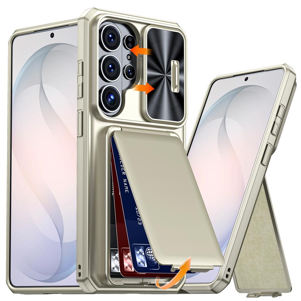 Чехол-кошелек синего цвета для телефона Samsung Galaxy S26 Ultra со слотом для карт, выдвижной крышкой для камеры и подставкой, противоударный PC+TPU