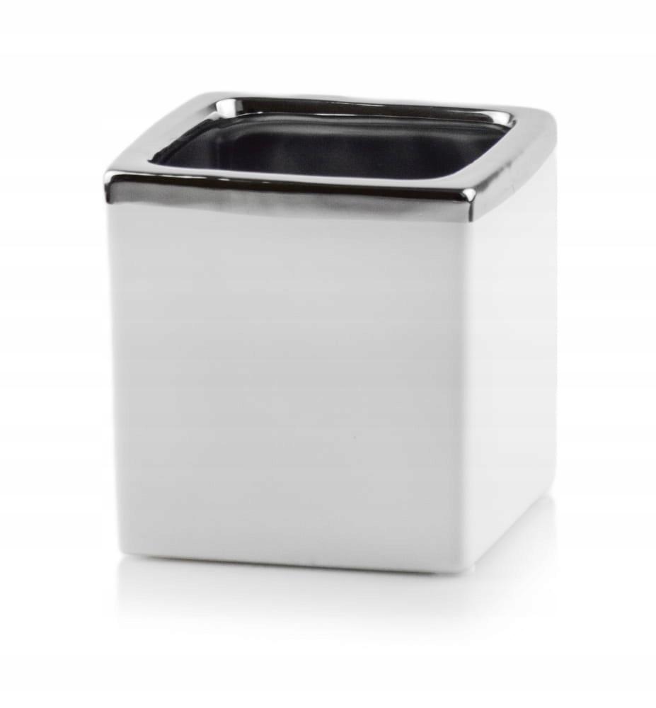 Osłonka ceramiczna kwadratowa 9x9 cm biało-srebrna szkliwiona 1 szt.