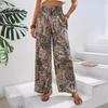 Women's Pant Summer Fashion Trousers Versatile Printed Elastic Waist Wide Leg Pants