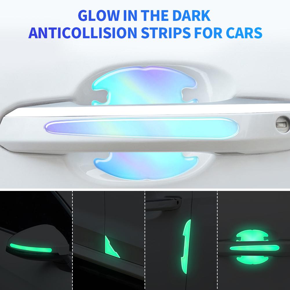 Автомобильные зеркала заднего вида, дверные ручки, светящаяся защитная наклейка, защитная пленка, наклейка на отделку, устойчивая к царапинам, полоска для автомобильных ручек