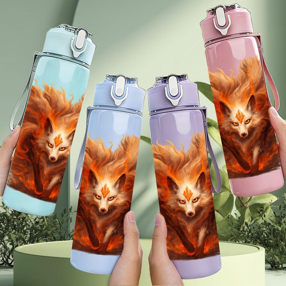 1PC Furry Orange Fox Head Portrait Print 750ml Color Plastic Sports Water Bottle Leakproof Flip Straw Lid Suitable for Sports Office Home Use