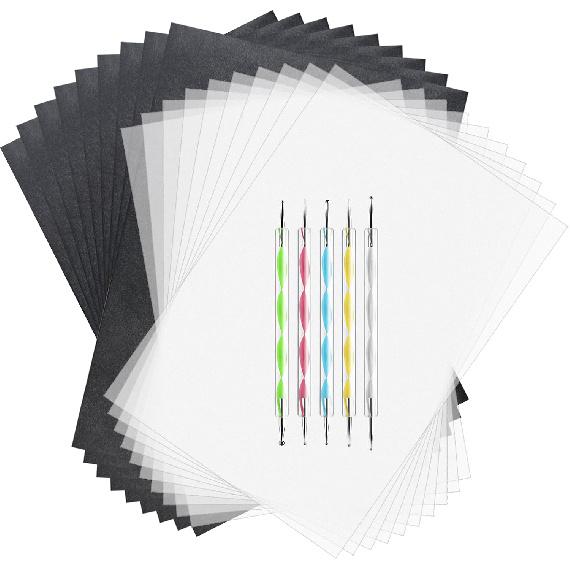 ASTARON 150 Sheets Black Carbon Copy Paper and Tracing Paper with 5 Pcs Embossing Styluses Tool Set, Carbon Transfer Paper for Tracing on Wood Fabric