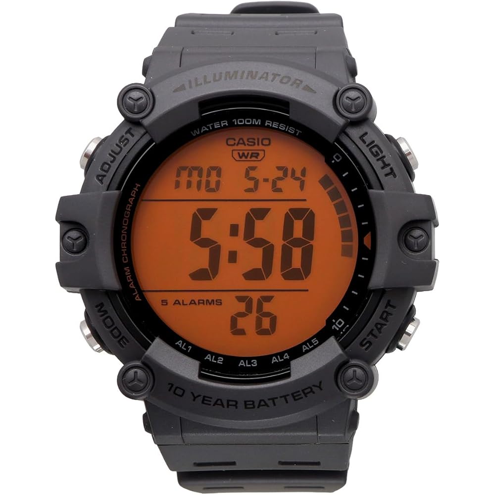 Casio AE-1500WHC-8AV Men's Standard Digital Watch Dark Gray Orange LCD Imported Model