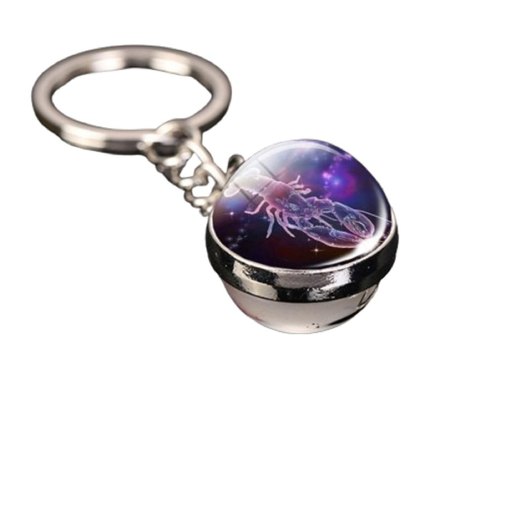 Брелок для ключей с подвеской в виде сумки с 12 знаками зодиака, светящийся в темноте, с драгоценными камнями, двухсторонний стеклянный шар