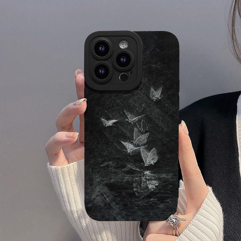 Черный чехол-бабочка для iPhone 12/13/14 Plus/15/Pro Max - Ударопрочный, Простой дизайн