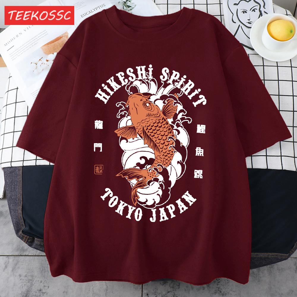 Футболки с принтом Hikeshi Spirit Токио Япония Для Мужчин Хлопок Круглый Вырез Футболка Спортивная Универсальная Верх Летний Мужской Новый Свободный Короткий Рукав