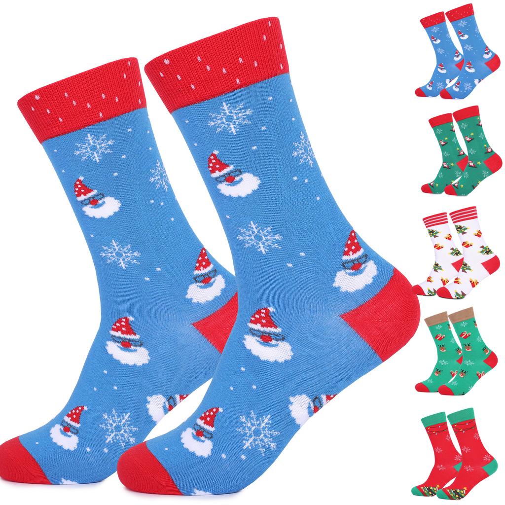 Взрослые Рождественские Рождественская Елка Снежинка Волнистый Узор Этнический Стиль Теплые Впитывающие Устойчивые к Запаху Носки до Середины Икры