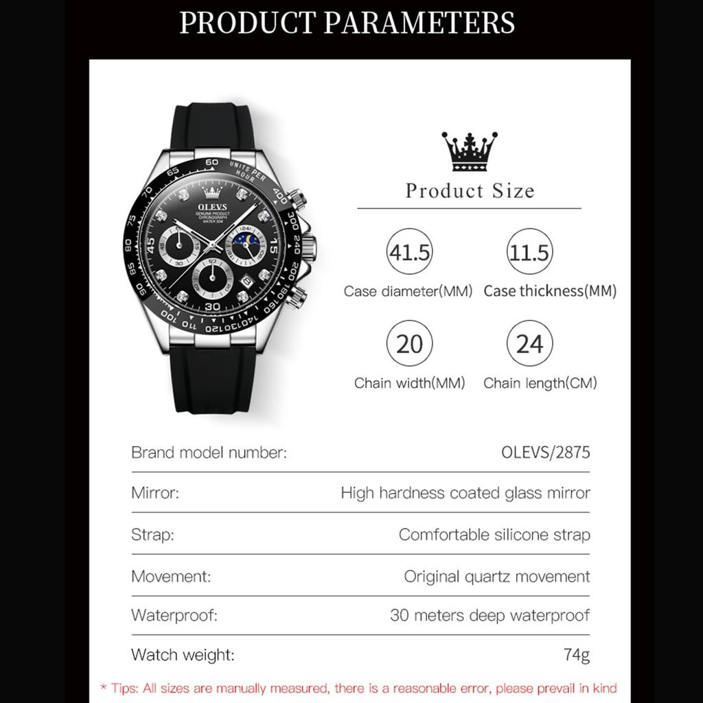 OLEVS модные наручные часы спортивные часы популярные модные брендовые часы циферблат черный японский кварцевый силиконовый ремешок секундомер дата водонепроницаемые часы