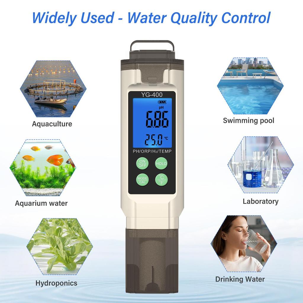 Yieryi 4 In 1 Digital Water Quality Tester PH ORP H2 Temp Meter Reactive Oxygen Analyzer For Hydrogen Water Aquarium Hydroponics Lab
