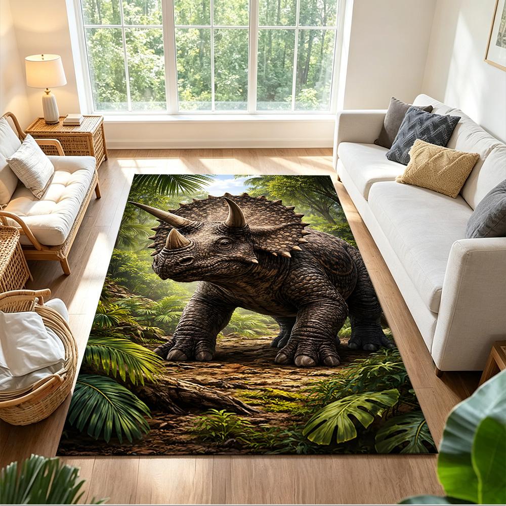 Triceratops At Sunset River Non-Slip Home Carpet Design for Office Decor Living Room Bedroom Gift