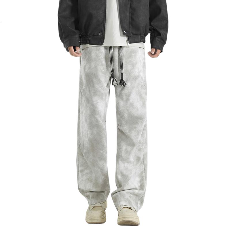 NASA GISS Official Trendy Casual Pants for Men, American High Street Straight-Leg Dirt Pants, Loose Wide-Leg Trousers for Men, Gray, 3XL