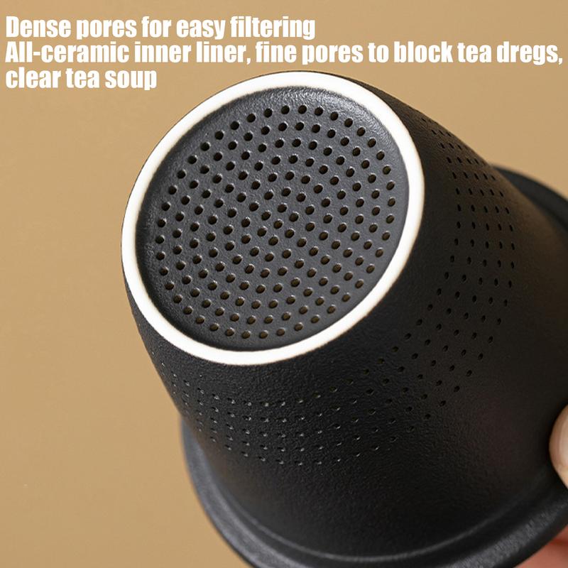 Tea Infuser Mug 360ml Matte Ceramic Tea Infuser Tumbler Hand-Painted Black Glaze Tea Brewer Vintage Filter Tea Kettle For Green