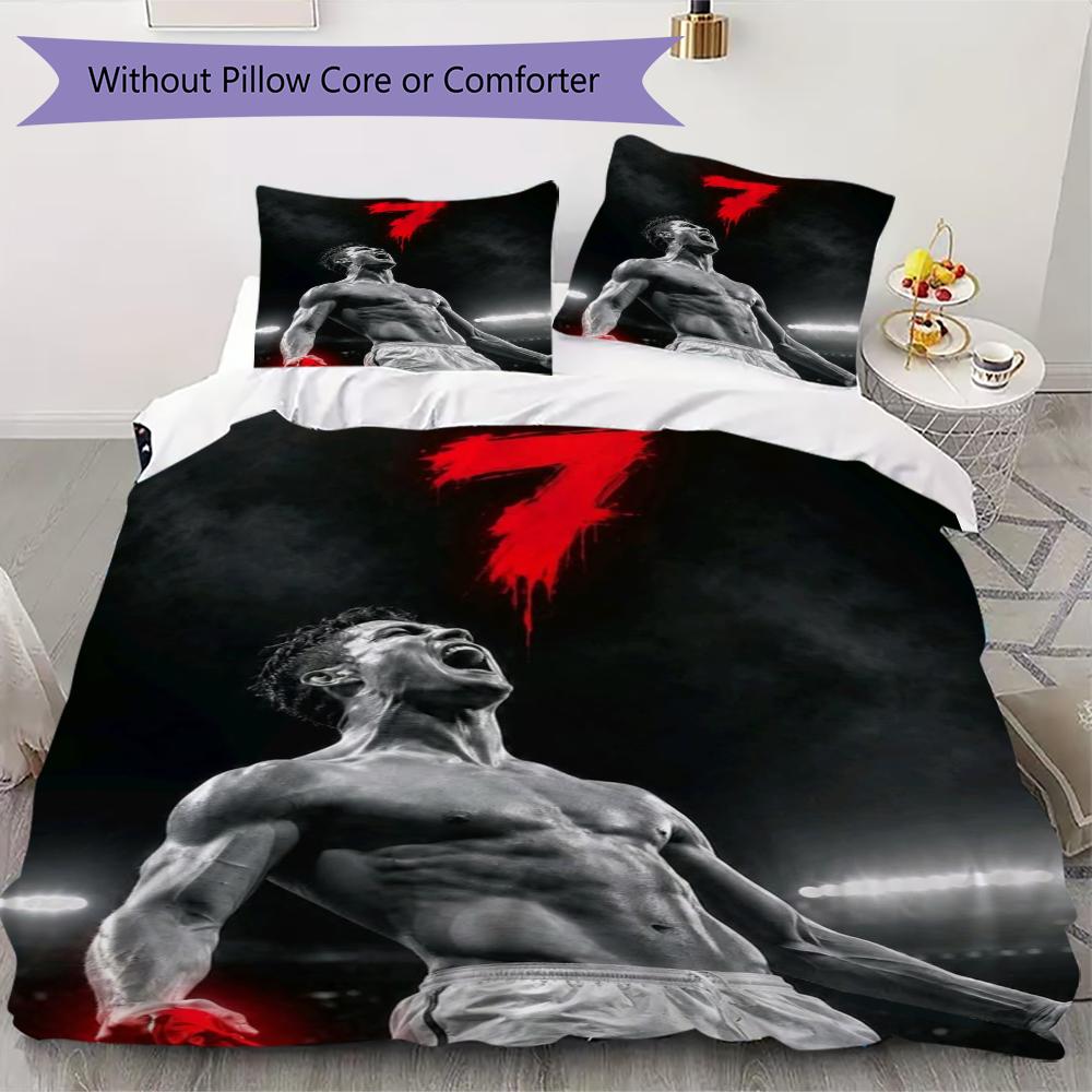 C Ronaldo Pattern Bedding uilt Set uilt Cover Pillowcase Home Decoration Birthday Gift (1 * duvet cover + 2 * pillowcase without core)
