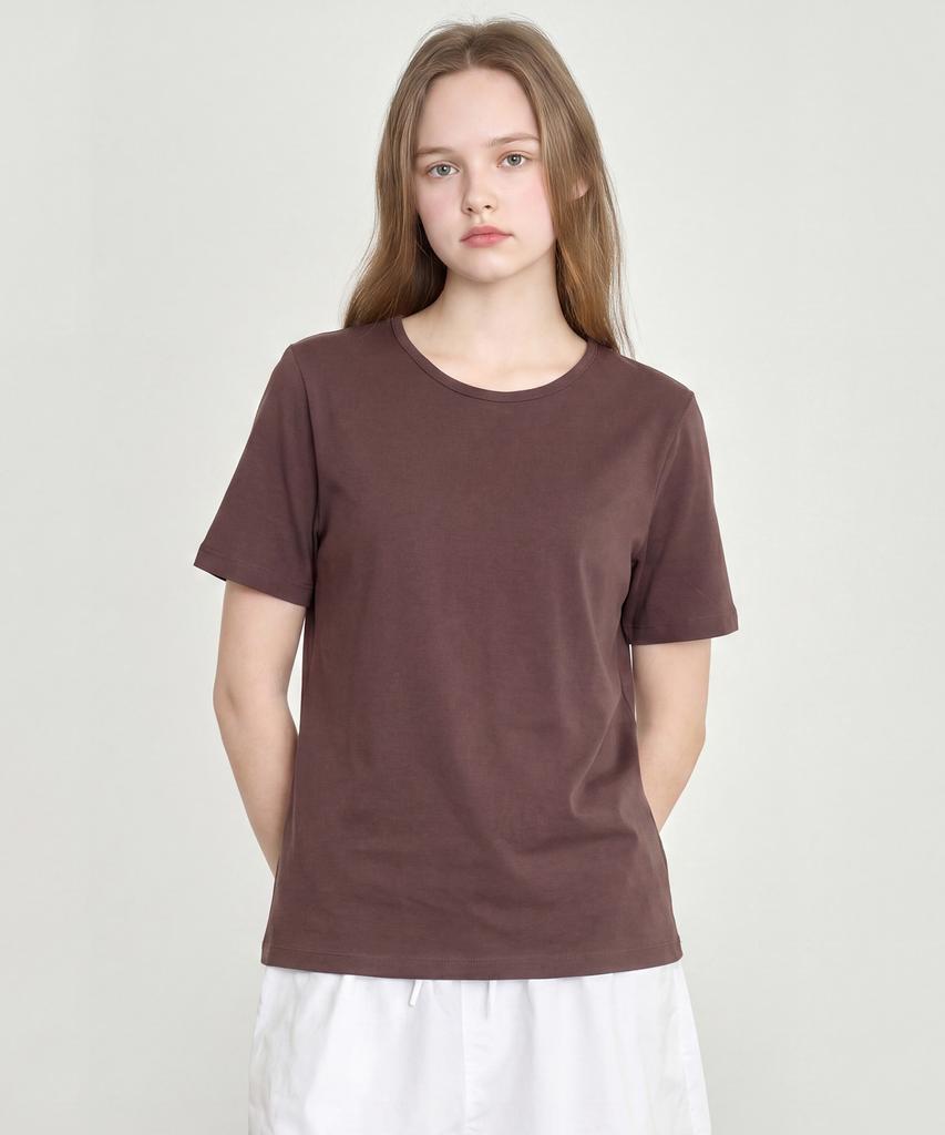 BASIC HOUSE Women'S Modal Crew Neck Regular Fit Short Sleeve T-Shirt Brown Lats0222