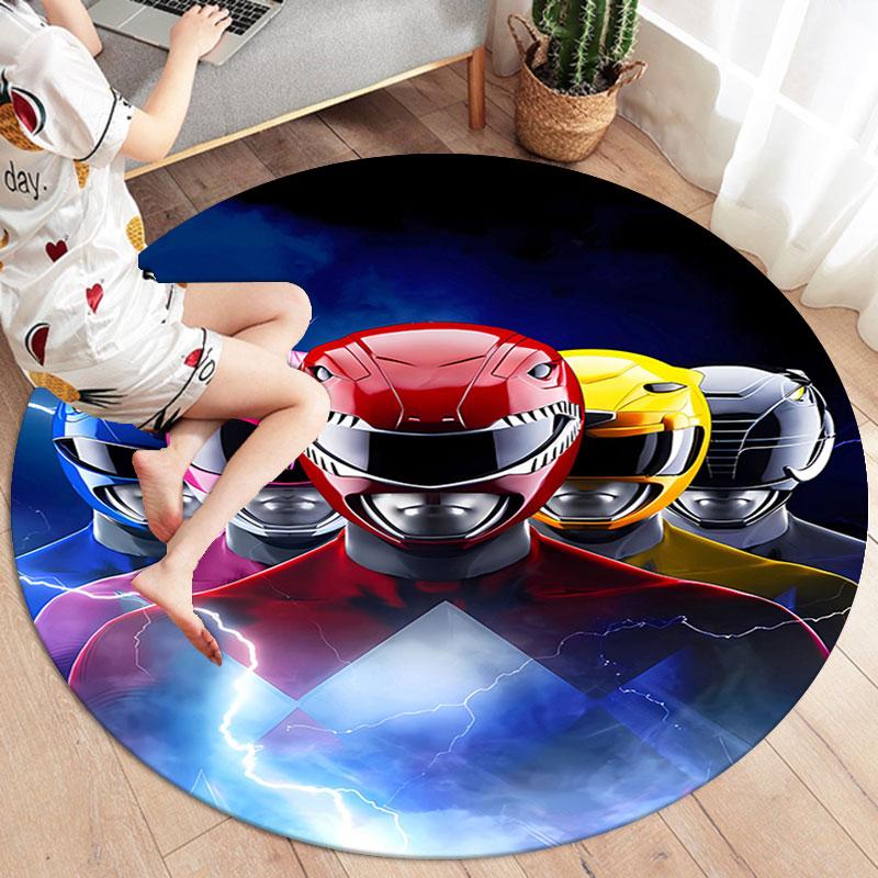 Mighty Morphin Power Rangers Round Area Rug,Carpet Rug for Living Room Bedroom Sofa Playroom Decor,Non-slip Floor Mat