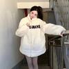 Корейская мода с вышивкой буквами, флисовое пальто ягненка, женский топ, винтажная уличная одежда, большой женский свитшот на молнии