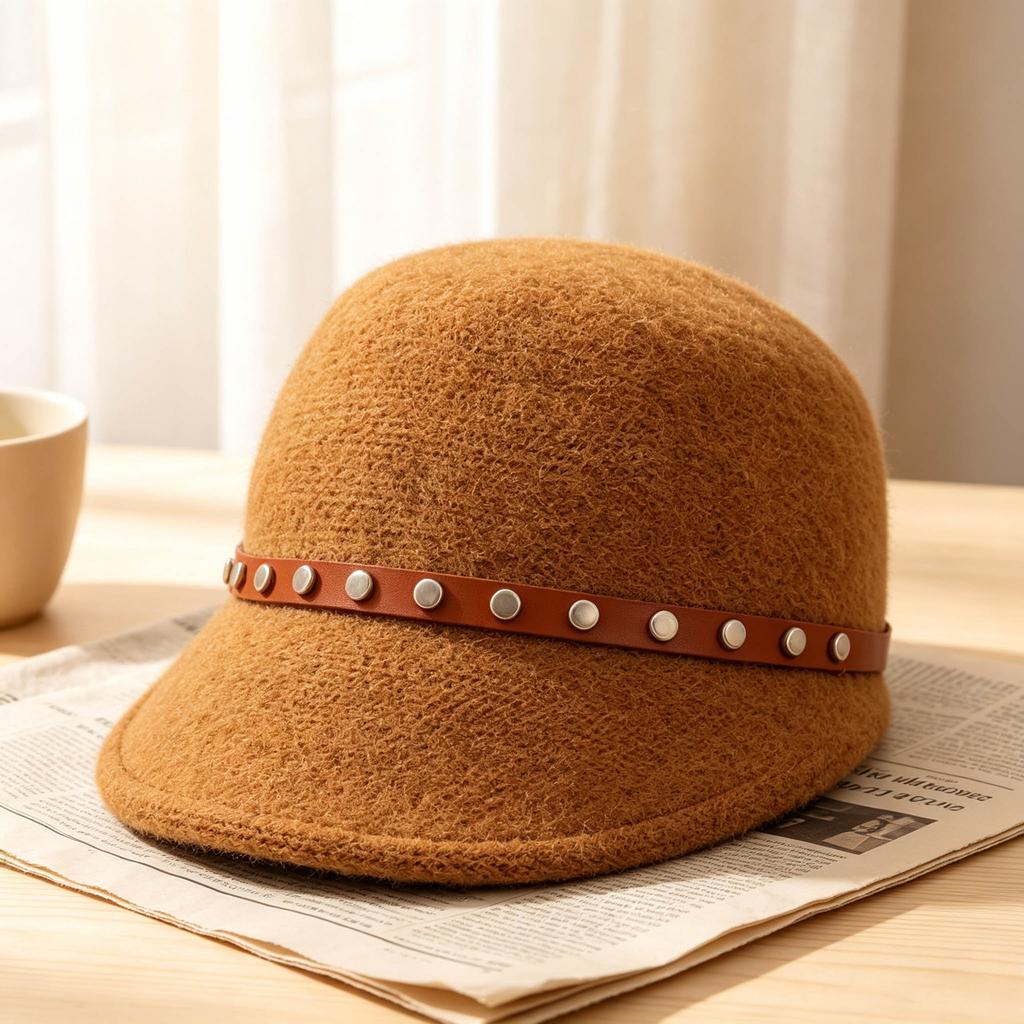 Korean Style Solid Color Rivet Riding Hat Large Head Circumference Women Winter Hat