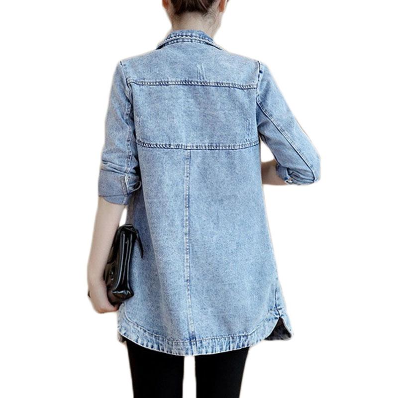 Women's Spring and Fall Single-breasted Medium-length Denim Jacket Slim Plus Size Denim Jacket