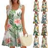 Women's Summer Casual Square Neck Floral Print Sleeveless Dress With Pockets