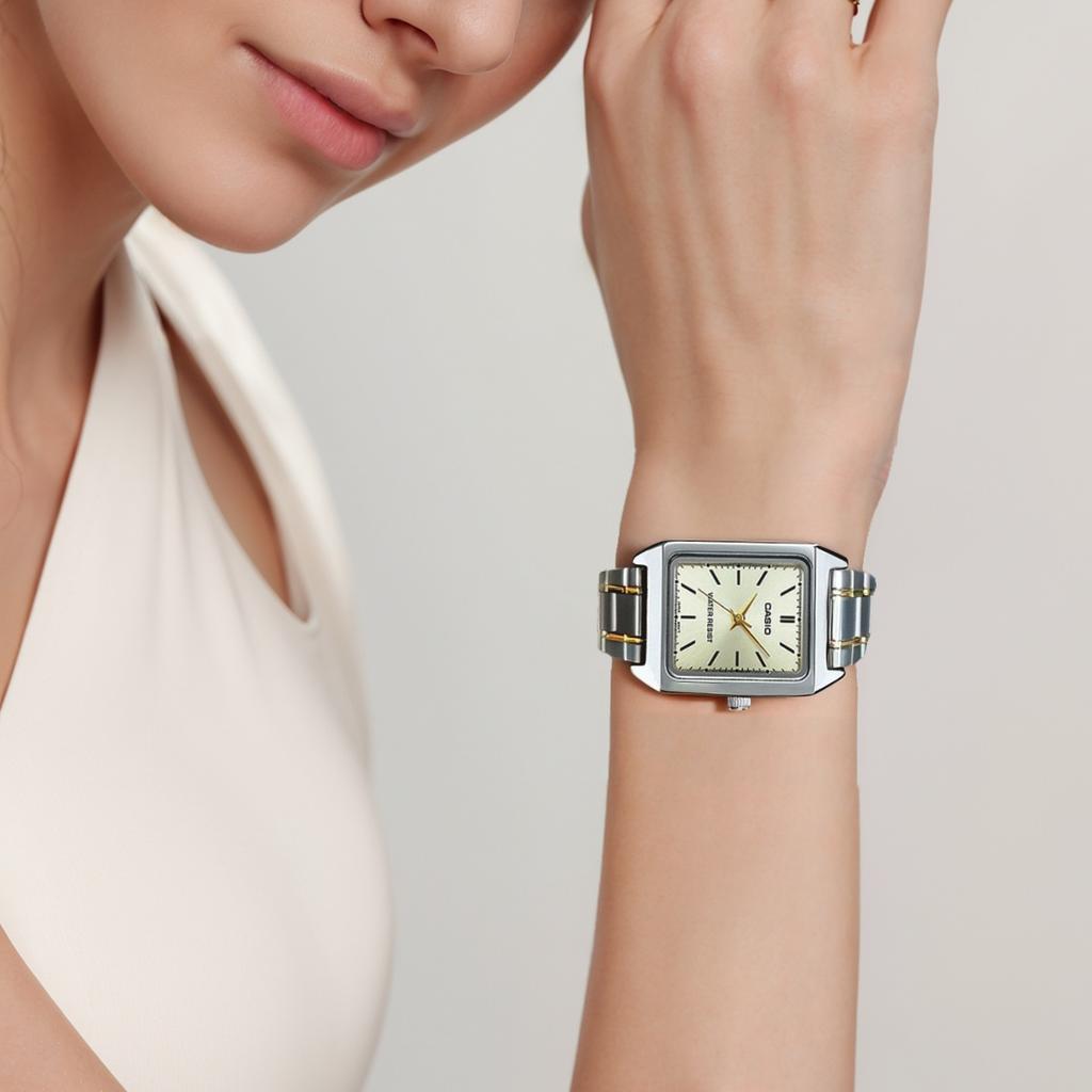 Casio Серия платьев Минималистичные Элегантные Маленький циферблат Кварцевый механизм Ремешок из нержавеющей стали Женские часы Желтый LTP-V007SG-9E