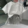 Girls' Summer Outfit Set Children's Short Sleeved T Shirt Pleated Stylish Two Piece Set