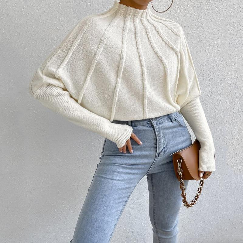 Осень и зима вязаная круглая водолазка свободный свитер женский пуловер джемпер повседневная модная теплая однотонная трикотажная одежда