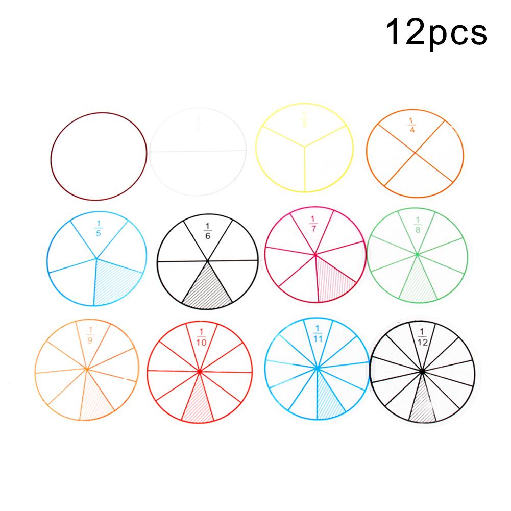 12Pcs Numbered Fractions Circles Chips Mathematics Learning Education Kids Toy Educational Kits for Childre Teaching Resource