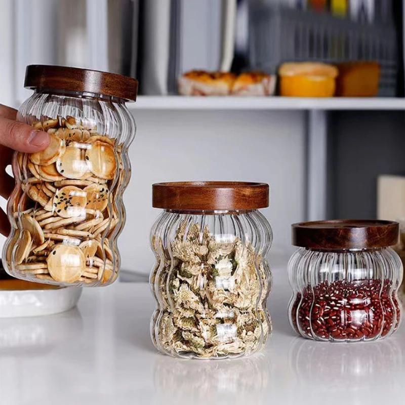350/550/700 мл стеклянная банка для хранения прозрачные герметичные бутылки для хранения с деревянной крышкой кофейные зерна сухофрукты пищевой контейнер коробка