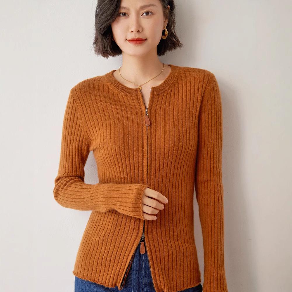 New Women's Autumn-Winter Cashmere Knit Cardigan with Double Zipper - Slimming, Warm, Fashionable & Versatile
