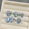 HANDMADE Artificial Nail Blue Heavy Industry Crystal Moon Short Style Phototherapy Nails Fake Nails Reusable and Removable Nails