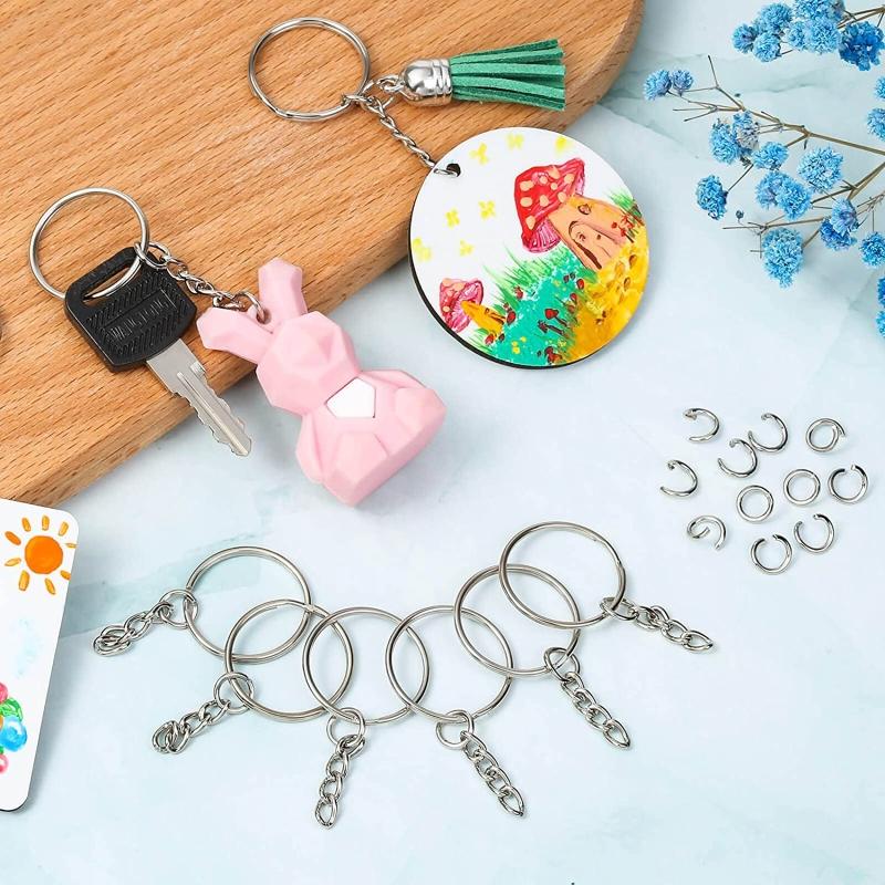 220Pcs Keychain Rings 1 Inch/25mm for Key Chain Rings with 100Pcs Jump Rings and 100Pcs Screw Eye Pins Bulk for DIY Craf