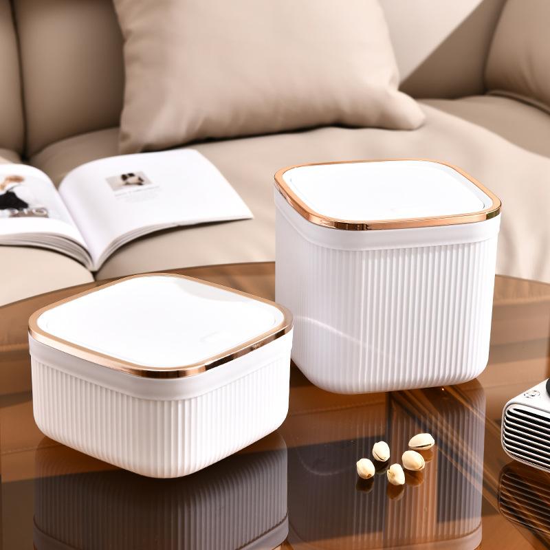 Desktop Trash Can Fashion Light Luxury Living Room Cute Small Trash Can Household Debris Storage Bucket With Lid & Inner Bucket
