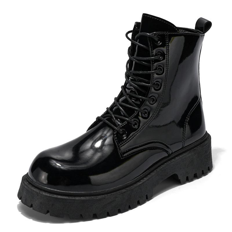 Классические модные черные блестящие кожаные ботинки для мужчин и женщин, увеличивающие рост ботинки на платформе, мужские ботильоны, мужские ботинки