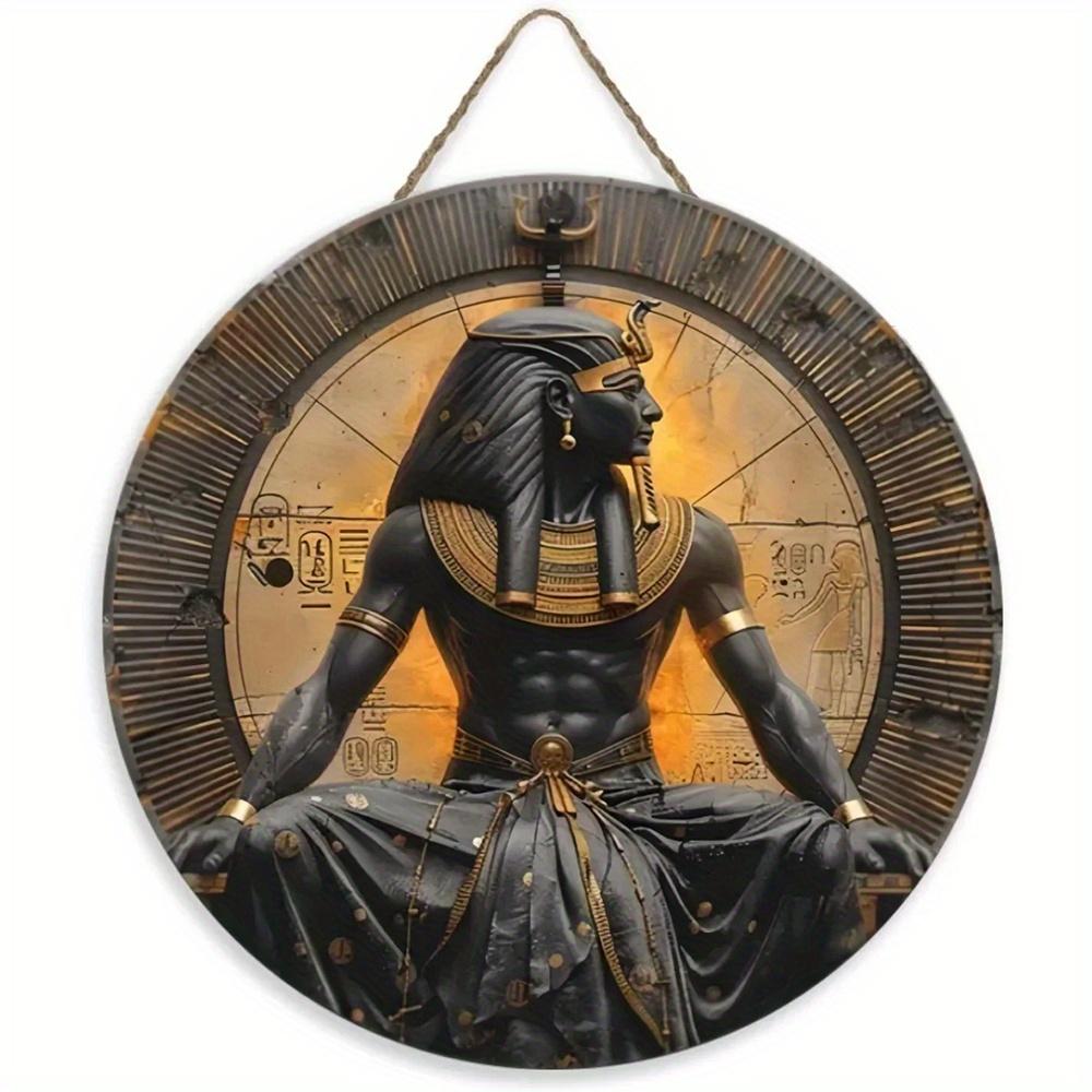 1pc 2d Flat Wood Vintage Egyptian Round Wooden Sign - 20cm Egyptian Mysterious Theme Sign Suitable for Home, Cafe, Apartment, Etc. - Festival, Lover