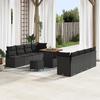 11-piece Garden Sofa Set with Black Poly Rattan Acacia Cushions, 2-seater Garden Sofa with Storage 3364444