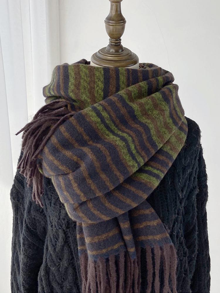 Женский Зимний Ретро Вязаный Шарф Платок Женский Мужской Повседневный Полосатый С Кисточками Теплый Шарф Женский Мужской Накидка Шаль Унисекс Новый Корейский