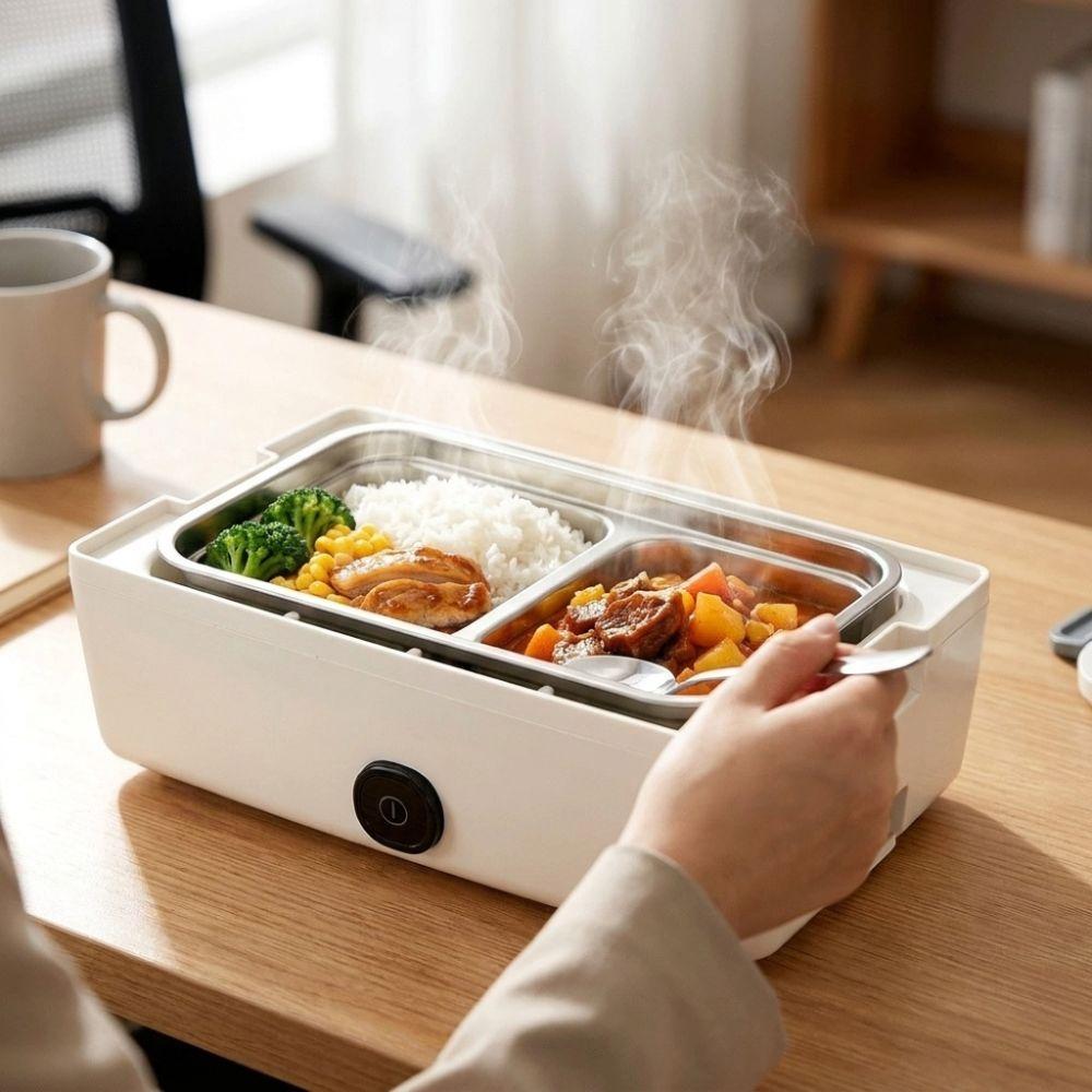 Stainless Steel Portable Rice Cooker Self-Heating Electric Heating Box Food Warmer Outdoor Travel